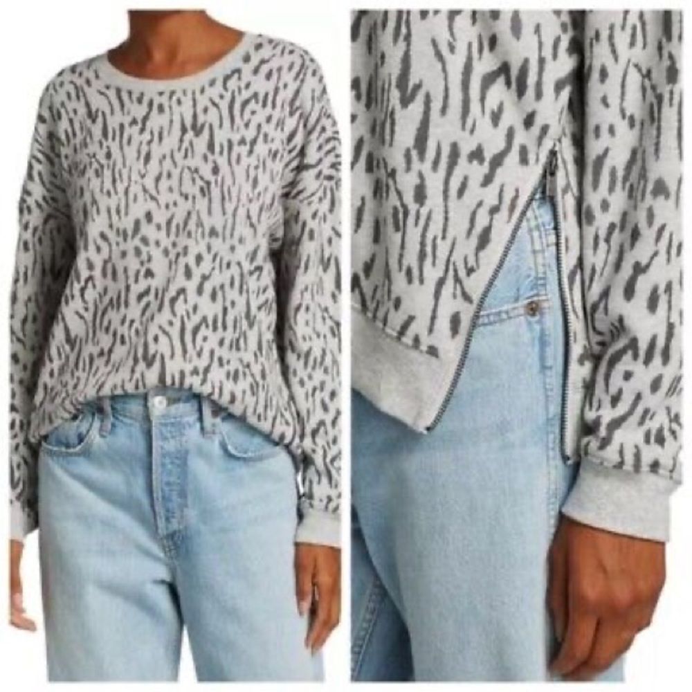 Rails Marlo Grey Cheetah Sweatshirt Size Small Preppy Classic Cozy